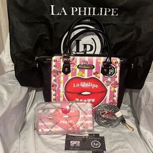 La Phillipe New With Tags Pink and Black Women's Bag with Wallet